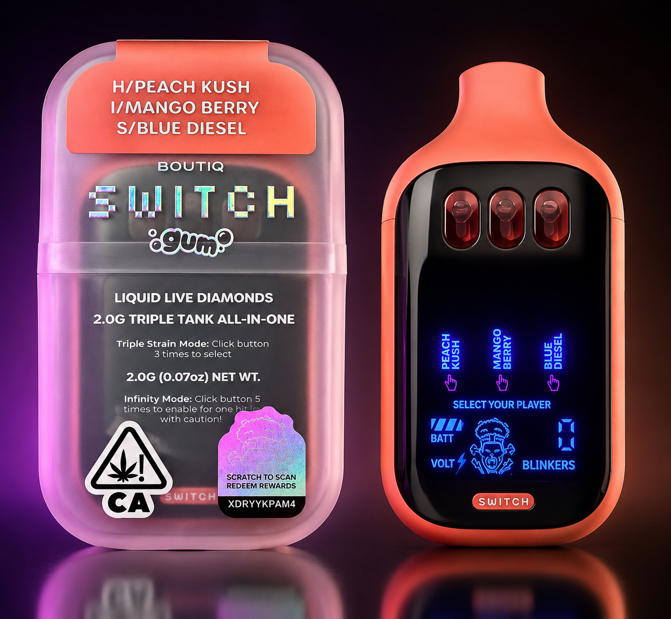 BOUTIQ SWITCH V5 (3 in 1) GUM LIMITED EDITION “PEACH KUSH”, “MANGO BERRY”, “BLUE DIESEL”