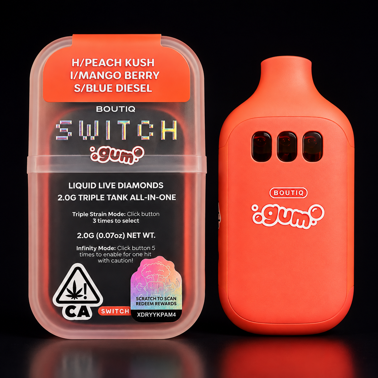 BOUTIQ SWITCH V5 (3 in 1) GUM LIMITED EDITION “PEACH KUSH”, “MANGO BERRY”, “BLUE DIESEL” BOUTIQ SWITCH V5 (3 in 1) GUM LIMITED EDITION “PEACH KUSH”, “MANGO BERRY”, “BLUE DIESEL”
